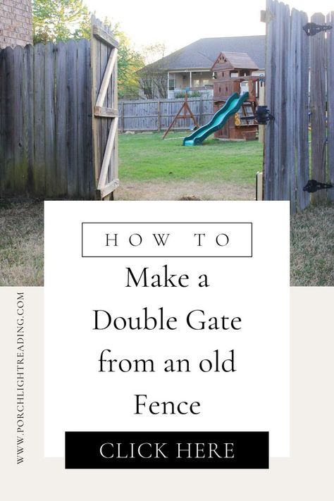 DIY double gate fence from a single gate. How we built our own double gate from an existing fence. #fence #backyardproject Double Gate Fence, Double Fence Gate, Backyard Improvements, Gate Fence, Double Gate, Patio Fence, Porch Light, Old Fences, Backyard Diy Projects