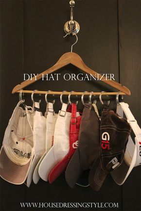 Hat Organizers - 20 Creative Ways to Organize and Decorate with Hangers. Good ideas for closet organization! Ideas for organizing hats, boots, ties, magazines and more! Diy Clothes Organiser, Hat Organizer, Diy Bedroom Storage, Bedroom Closet Storage, Room Storage Diy, Closet Hacks Organizing, No Closet Solutions, Purse Storage, Clothes Closet Organization