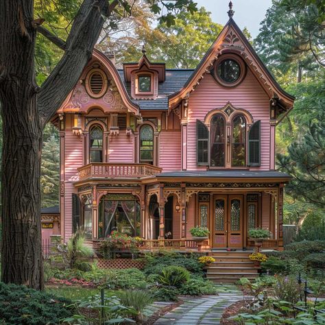 Dusty Rose Outdoor House Colors Offer Vintage Charm • 333+ Art Images Painted Lady Victorian House, Colorful Victorian House Exterior, Colorful Victorian Interior, Colorful Houses Exterior, Vintage House Aesthetic Exterior, Maximalist House Exterior, Old Vintage House Exterior, Pastel House Exterior, Pink Cottage House