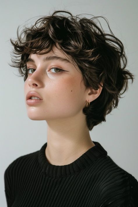 31+ Cute Ear-Length Hair Ideas Cute Ear Length Haircuts, Pixie Curly Hairstyles For Women, Boys Haircut On Women, How To Grow Out Short Hair, Long Pixie Cut Thick Hair, Boy Cut For Women, Bixie Colour Haircut 2024, Ear Length Hair, Short Fluffy Hairstyles