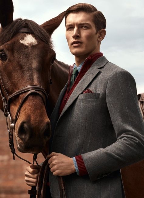 Hackett - F/W 2017-2018 Equestrian Photoshoot, Men's Equestrian, Horse Photography Poses, Beautiful Horses Photography, Man On Horse, Gentlemen Wear, Cowboy Horse, Men Photoshoot, Man Photography