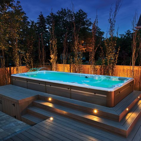 Swim Spa Deck, Swim Spa Landscaping, Spa Landscaping, Kleiner Pool Design, Backyard Spa, Indoor Swimming Pool Design, Hot Tub Landscaping, Hot Tub Swim Spa, Building A Swimming Pool