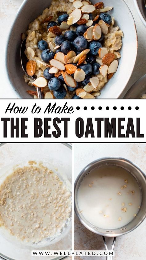 How to make oatmeal from scratch on the stovetop or in the microwave, plus topping ideas—just 10 minutes for a healthy, hearty breakfast! Perfect Oatmeal How To Make, Oatmeal On Stove Top, How To Make Good Oatmeal, How To Make Oatmeal On The Stove, Stove Top Oatmeal Recipes, Stove Top Breakfast, How To Make Oatmeal, Stove Top Oatmeal, Oatmeal On The Stove