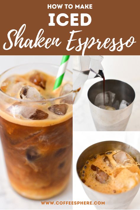 Iced Shaken Espresso Starbucks, Shaken Espresso At Home, Shaken Espresso Starbucks, Expresso Recipes, Iced Shaken Espresso, Iced Espresso, Thai Iced Coffee, Brown Sugar Simple Syrup, Homemade Coffee Drinks