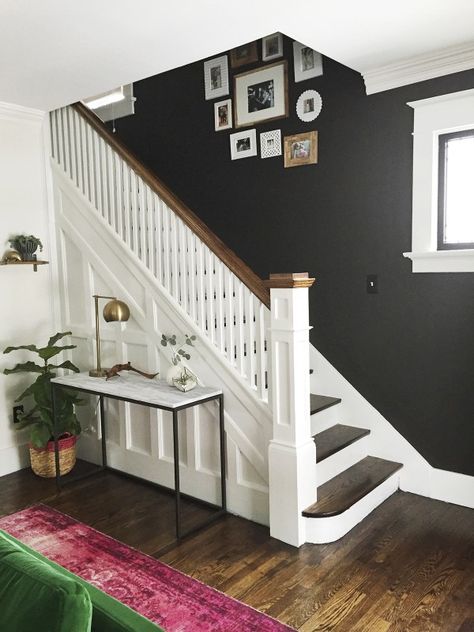 Before/After Living Room Renovation Entryway Stairs, Painted Staircases, White Stairs, Escalier Design, Staircase Makeover, Living Room Renovation, Hallway Designs, Decor Ikea, Best Paint