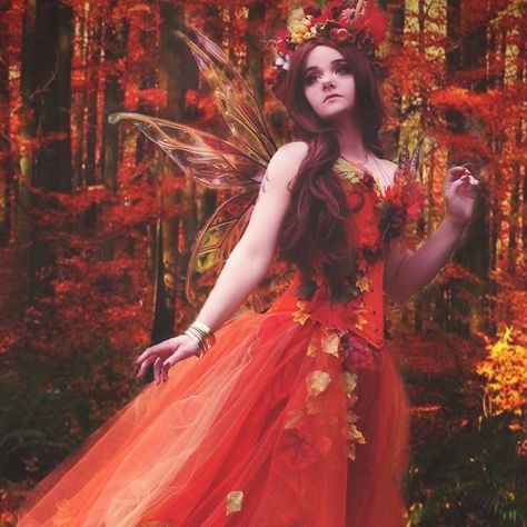 Fall Fairy Costume Autumn, Fall Costume Autumn, Autumn Fairy Dress, Fire Fairy Outfit, Red Fairy Costume, Fall Faerie, Fire Fairy Costume, Autumn Fairy Costume, Fall Fairy Costume