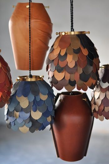 Johanna Vighagen Sten Leather Lamp, Leather Scraps, Deco Luminaire, Leather Patchwork, Leather Decor, Leather Art, Diy Lamp, Leather Projects, Leather Furniture