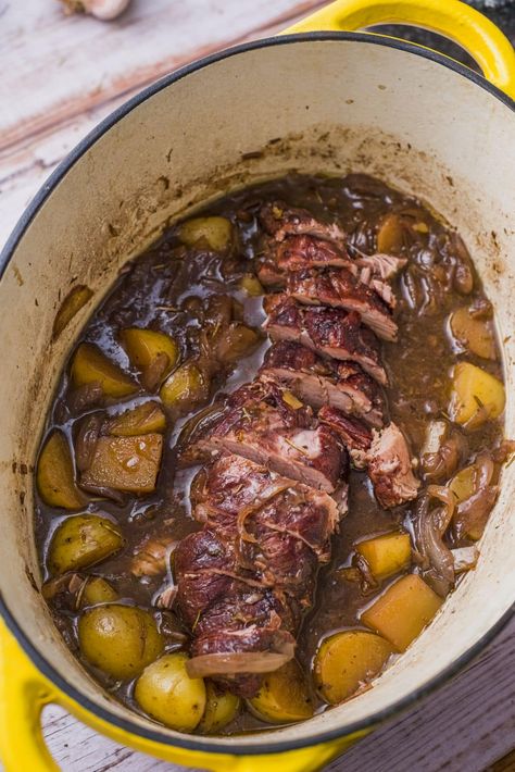 Pork Tenderloin Dutch Oven, Dutch Oven Pork Tenderloin, Oven Pork Tenderloin, Pork Tenderloin And Potatoes, Dutch Oven Pork, Oven Roasted Pork Tenderloin, Filet Recipes, Roasted Pork Tenderloin Recipes, Pork Tenderloin Oven