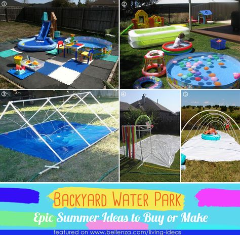 Creative Backyard Water Park Ideas Diy Water Activities Backyards, Backyard Water Activities For Kids, Diy Home Water Park, Splash Party Ideas Water Games, Birthday Party Water Activities, Backyard Waterpark Diy, Backyard Water Park Ideas, At Home Water Birthday Party, Backyard Pool Party Ideas Kids