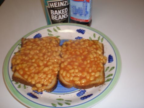 Beans on toast! Toast And Beans, Beans On Toast Aesthetic, Baked Beans Aesthetic, Beans On Toast British, Cursed Beans, Food Timetable, Strongbow Cider, Bean Aesthetic, Bean Toast