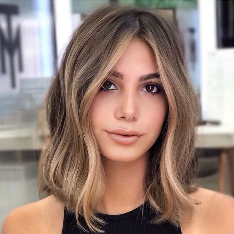 Bronde Long Bob with Soft Money Pieces Brown Hair Blond Money Piece, Money Piece Hairstyle, Blonde Front Pieces, Blonde Front Highlights, Brunette Haircuts, Brown Balayage Bob, Brown Bob Haircut, Money Piece Hair, Face Framing Hair