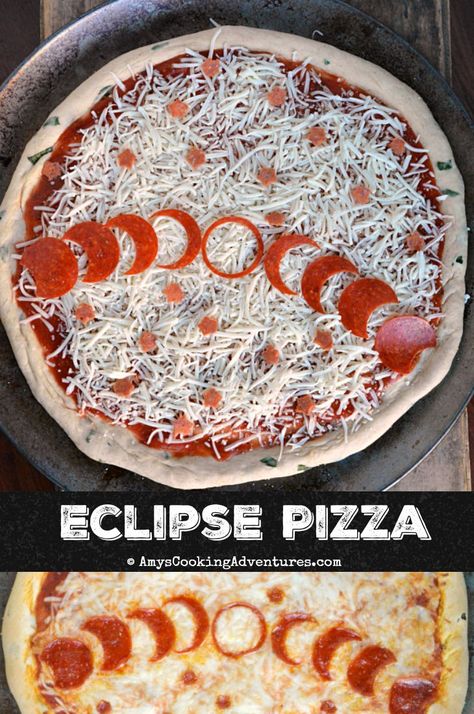 Eclipse Pizza is a super fun way to celebrate the total solar eclipse! #DarkRecipes #SolarEclipse Eclipse Pizza, Eclipse Themed Food, Solar Eclipse Kids, Solar Eclipse Activity, Eclipse Party, 2024 Eclipse, Total Solar Eclipse, Total Eclipse, Food Themes