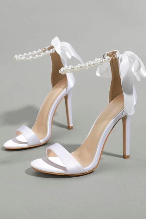 White Heels Prom, Open Toe Heels Outfit, Kasut Pengantin Perempuan, Kasut Kahwin, Wedding Heels Brides, Shoes Heels Prom, Bride Sandals, White Heels Wedding, Bride Heels