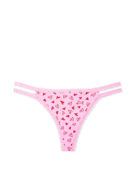 Wink Lace-Trim Strappy Thong Panty - Panties - PINK Flirty Tops, Funko Pop Vinyl, Aesthetic Grunge, Stretch Lace, Fashion Inspo Outfits, Victoria’s Secret, Lace Trim, Rib Knit, Daily Wear