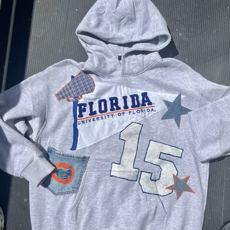 College pennant hoodie UF pennant hoodie custom hoodie custom florida gators UF game day Custom Game Day Outfit, College Pennant Hoodie, Pennant Hoodie Diy, Pennant Sweatshirt, College Patchwork Hoodie, Patchwork College Sweatshirt, Pennant Hoodie, School Memories Scrapbook, College Crewneck Sweatshirts