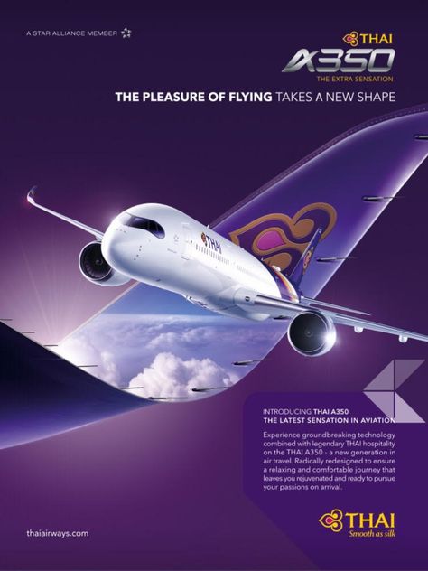 About THAI's A350 XWB, to new friends, welcome aboard : ) https://www.facebook.com/thaiairwaysguam/photos/a.1406291309698920.1073741827.1406280419700009/1699736883687693/?type=3&theater Product Launch Ads Ad Campaigns, Traveling Post Ideas, Airplane Creative Ads, Airlines Creative Ads, Travel Advertising Design, Airline Poster, Ads Creative Advertising Ideas, Travel Advertising, Social Media Branding Design