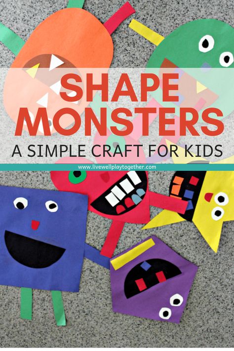 Shape Monsters are an easy way to teach shapes and colors to kids and make a great Halloween craft. #preschool #kindergarten #shapemonsters #teachingshapes #shapesactivity #preschoolshapes #shapes #halloweencrafts Japanese Preschool Activities, Halloween Curriculum Preschool, Shape Monster Craft, Preschool Stations, Shape Monster, Crafts Dinosaur, Daycare Curriculum, Monster Shapes, Curriculum Preschool