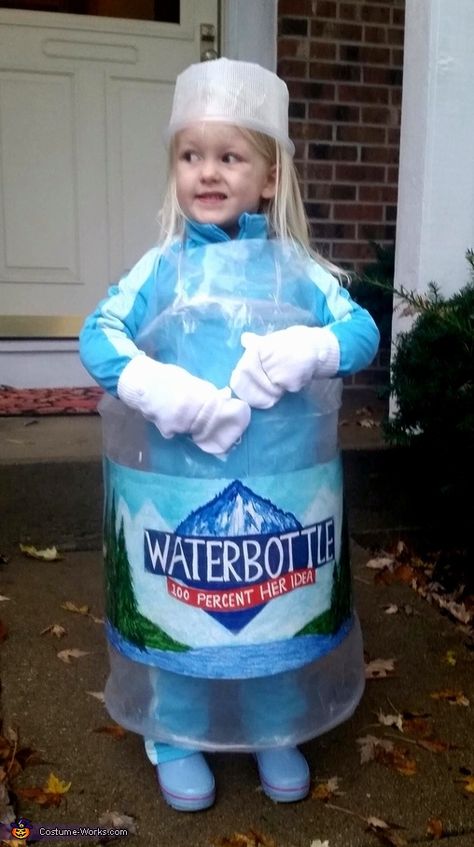 Gatorade Bottle Halloween Costume, Bottle Costume Diy, Water Costume Ideas, Water Halloween Costume, Water Bottle Costume, Water Costume, Bottle Costume, Homemade Costumes For Kids, Water Dress