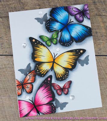 Making An Easy One Layered Card - Featuring Avery Elle and Copic Coloring | The Pink Envelope Pencil Art Drawings Butterfly, Finding Feathers, Butterfly Art Drawing, Butterfly Art Painting, Desain Quilling, Pink Envelope, Canvas For Beginners, Paint Canvas, Butterfly Pictures