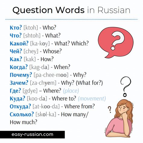 Words In Russian, Russian Learning, Question Words, Russian Lessons, Learning Russian, Russian Language Lessons, Learning Languages Tips, How To Speak Russian, Russian Language Learning