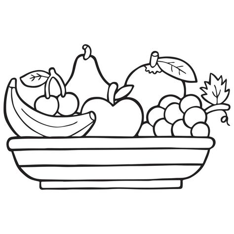 Fruit Bowl Drawing, Fruit Basket Drawing, Fruit Coloring, Futurisme Retro, Basket Drawing, Fruit Coloring Pages, Fruits Drawing, Fruits For Kids, Easy Drawings For Kids