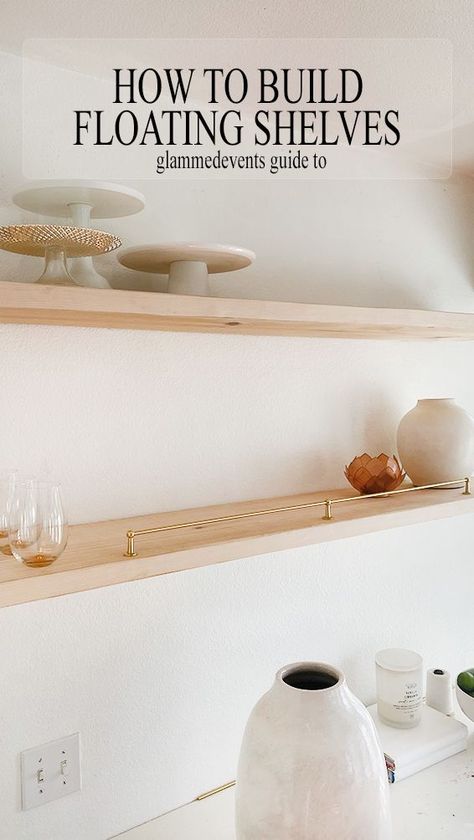 Floating Shelves Kitchen Diy, Diy Mantel Shelf, Floating Kitchen Shelf, Make Floating Shelves, Pockets Of Peace, Dorm Room Shelves, Shelf Installation, Minimal Shelves, Tv Wall Shelves