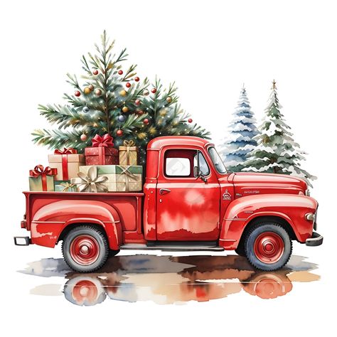 Natal Country, Truck Clipart, Fabric Panel Quilts, Christmas Red Truck, Christmas Tree Clipart, Christmas Farm, Christmas Truck, Black Christmas, Christmas Illustration