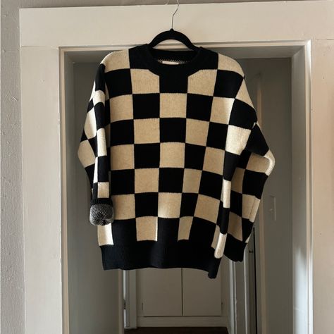 Brand New - Without Tags! Never Worn! Checkerd Sweater, Checker Sweater, Checkered Sweater, S Crew, Fashion Fall, Black Cream, Black Color, Scoop Neck, Autumn Fashion