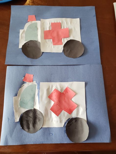 Ambulance Art And Craft, A Is For Ambulance, Preschool Hospital Activities, Ambulance Art Preschool, Doctor Art And Craft Preschool, Preschool Ambulance Craft, Nurse Preschool Craft, Doctor Preschool Activities Art, Emt Crafts For Preschool