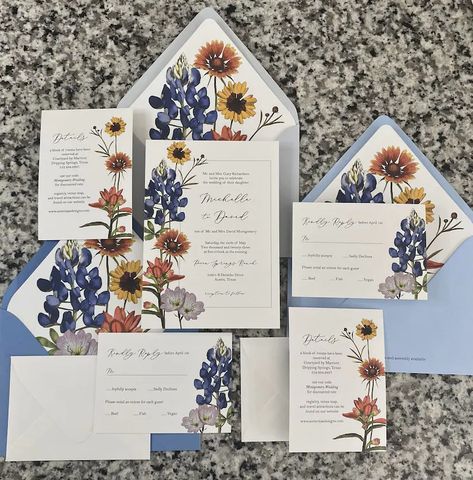 Texas Wildflower Wedding Invitation 6 Piece Wedding Set - Etsy Wildflower Wedding Invitations, Rustic Wedding Invitation, Indian Paintbrush, Indian Blankets, Hand Drawn Wedding, Spring Wildflowers, Email Sign, Etsy Wedding Invitations, Wildflower Wedding