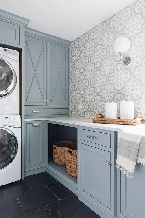 Laundry Room Paint Color, Laundry Room Paint, Laundry Room Colors, Blue Gray Paint Colors, Kitchen Theme, Blue Gray Paint, Cabinet Paint Colors, Laundry Room Cabinets, Laundry Room Remodel