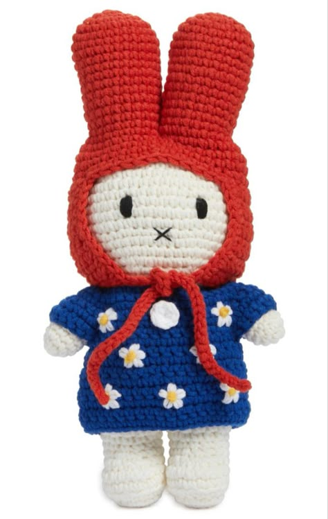 Miffy Crochet, Dutch Rabbit, Plush Rabbit, Blue Tulips, Tulip Dress, Crochet Toy, Red Hat, Flower Dress, Red Hats