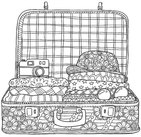 Holiday Suitcase colouring page | ColorMattersApp Holiday Suitcase, Closet Art, Coloring Pages For Girls, Dot Art Painting, Coloring Pages To Print, Colouring Book, Book Images, Holiday Colors, Mandala Coloring Pages