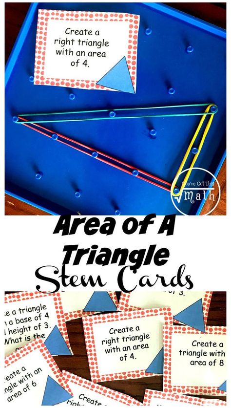 Need some Area of Triangles Practice? These fun STEM cards are a great way for children to practice finding the area of triangles as well as creating triangles with a given area. Stem Challenge Cards, Stem Cards, Area Of Triangles, Triangles Activities, Homeschool Math Curriculum, Mathematics Activities, Multiplying Fractions, Math Activities For Kids, Stem Challenge