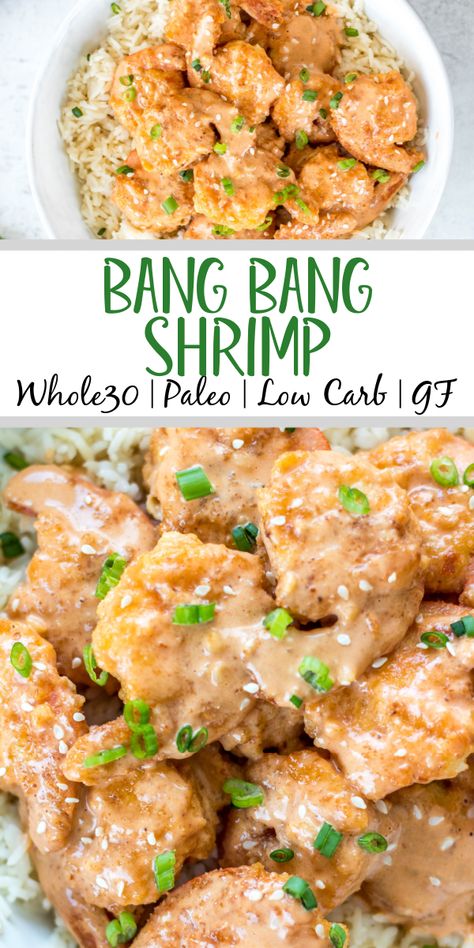 This Whole30 bang bang shrimp recipe is really easy to make but packed with so much flavor! It's a great seafood recipe that's low carb, gluten free, and dairy free. This copycat bang bang shrimp uses coconut flour, buffalo sauce and other common paleo ingredients. It will definitely be a new family favorite Whole30 dinner recipe to spice up your weeknight meals! #whole30bangbang #bangbangshrimp #whole30seafood #shrimprecipes #keto Shrimp Paleo, Whole30 Shrimp Recipes, Bang Bang Shrimp Recipe, Whole30 Dinner, Whole30 Dinner Recipes, Easy Whole 30 Recipes, Bang Bang Shrimp, Whole30 Dinners, Shrimp Dinner