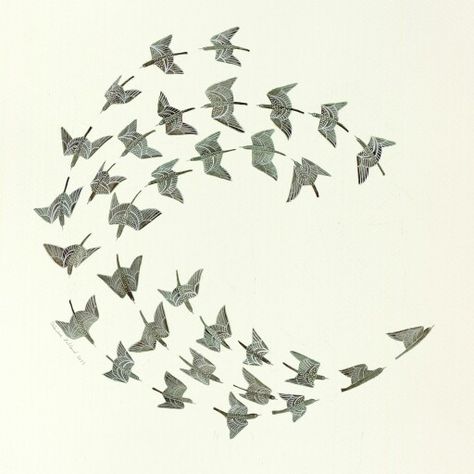 Birds Valeriane Leblond, Flock Of Birds, Bird Illustration, Art Plastique, Bird Art, Linocut, Uk Shop, Fine Art Print, Printmaking