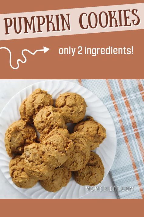 These two ingredient pumpkin spice cookies are as easy as they are delicious. Quick to make too! Two Ingredient Pumpkin Cookies, Pumpkin Quickies, 2 Ingredient Pumpkin Muffins, Pumpkin Cookies Easy, Spice Cake Mix And Pumpkin, Pumpkin Spice Donut, Pumpkin Spice Cookies, Two Ingredient, Pumpkin Spice Cake