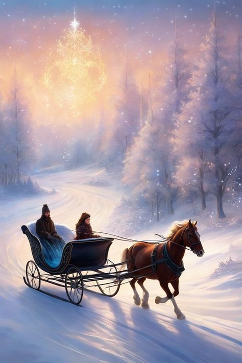 Horse-Drawn Sleigh Check more at https://paintlyx.com/horse-drawn-sleigh/ Santa In Sleigh, Family Ice Skating, Sleigh Rides In The Snow, Christmas Sleigh Ride, Horse Drawn Carriage Christmas, Horse Drawn Sleigh Christmas, Santa’s Sleigh And Reindeer, One Horse Open Sleigh, Dashing Through The Snow