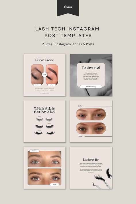 56 Lash Tech Instagram Post & Story Canva Templates Lashes Instagram Feed, Cute Instagram Story Ideas, Tech Instagram Post, Lash Tech Instagram, Eyelash Salon, Lash Designer, Education Tips, Eyelash Technician, Feed Insta