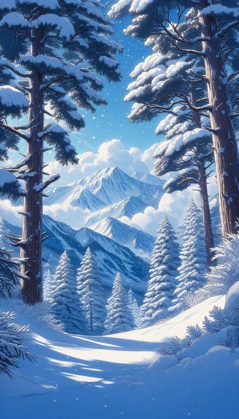 Get lost in the serene beauty of 'Snowy Solace', where winter's chill and natural wonder blend in harmony. #AnimeNatureWallpaper #4KAnime #WinterWonderland #SnowySolace #NatureEscape #CalmingAmbiance Anime Winter Background, Wintery Scene Wallpaper Aesthetic, Snow Anime Background, Anime Snowy Background, Snowy Wallpaper, Wintery Scene Wallpaper, Wallpaper Anime Hd, Snowy Mountain Wallpaper, Animated Wallpaper