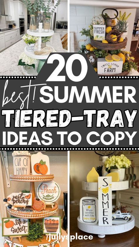 summer tiered-tray ideas, summer tiered tray decor ideas, tiered tray ideas Themed Kitchen Ideas Decor, Summer Tiered Tray Decor Ideas, Diy Tray Decor, Tiered Tray Ideas, Farmhouse Tray Decor, Summer Living Room Decor, Kitchen Tray Decor, Summer Tiered Tray Decor, Tiered Tray Decor Ideas