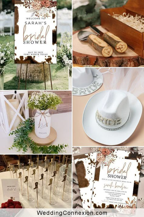 Welcome the bride-to-be to a western cowgirl style bridal shower or bachelorette party with specially hand-picked essentials. From picking the perfect location and making the perfect invites to finding the perfect decorations, get ready to round up all the necessary items to throw an unforgettable western bridal shower! WeddingConnexion.com Bridal Shower Ideas Decorations Boho, Cowgirl Theme Bridal Shower Ideas, Western Theme Wedding Shower Ideas, Cowboy Themed Bridal Shower Ideas, Bridal Shower Ideas Cowgirl, Food For Bridal Shower Brunch, Bridal Shower Cowgirl Theme, Cowgirl Bridal Shower Ideas Decor, Bridal Shower Themes Western