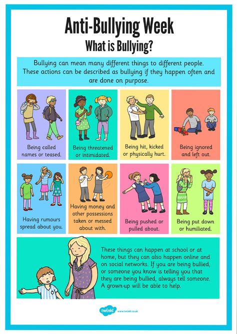 Anti-Bullying Week Poster. A simple poster with descriptions of bullying from young children and how they can handle situations. Discover more Anti-bullying teaching ideas and resources at Twinkl.   #antibullying #bully #bullying #antibullyingweek #awareness #children #teaching #teach #teacher #parents #classroom #parenting #posters #twinkl #twinklresources Antibullying Ideas Posters, Bulling Posters Ideas, Antibullying Ideas, Anti Bully Posters Ideas, Middle School Counseling, Counseling Activities, Simple Poster, Character Education, School Counseling