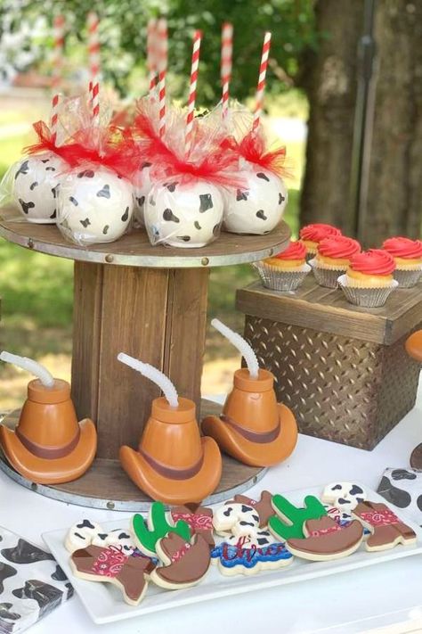 Cowboy Party Food, Cowboy Birthday Party Ideas, Cowboy Birthday Party Decorations, Snack Design, 3rd Birthday Party For Boy, Cowboy First Birthday, Cowboy Themed Birthday Party, 1st Rodeo, Rodeo Birthday Parties