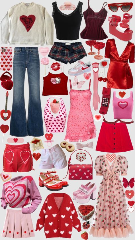 Lovergirl Aesthetic Outfits, Love Core Outfits Male, Cupid Core Outfits, Love Core Fashion, Heartcore Outfit, Lovecore Outfit Aesthetic, Heart Themed Outfit, Lovecore Clothing, Heart Inspired Outfit