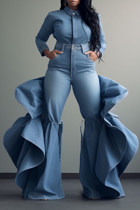 Elegant Western Outfits Classy, Lady Pants, Look Plus Size, Denim Decor, Flare Leg Jeans, Chic Fashion, Swag Outfits, Look Plus, Plus Size Casual