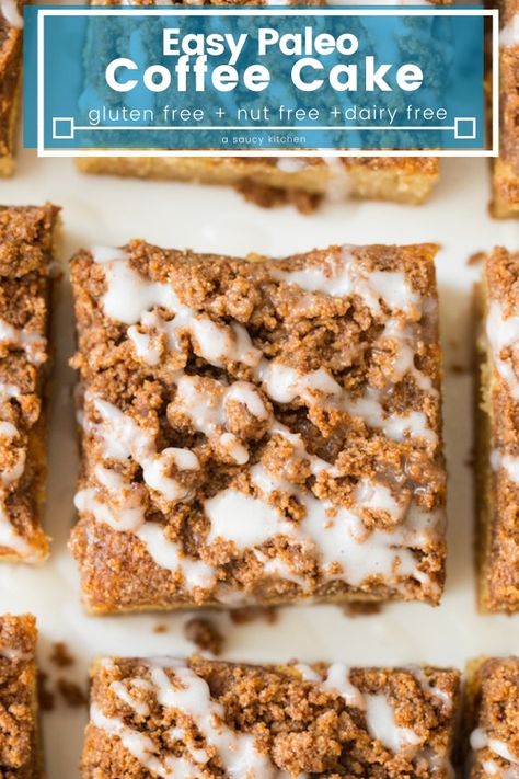 Easy Paleo Coffee Cake with a coconut cake base and an irresistible cinnamon streusel topping. Enjoy with your favourite tea or cup of coffee! | #GlutenFree + #NutFree + #Paleo #PaleoDessert #CoffeeCake #coconutcake #paleorecipes Paleo Coffee Cake, Paleo Coffee, Cinnamon Streusel Topping, Paleo Cake, Cinnamon Streusel, Cake Base, Paleo Sweets, Paleo Recipes Easy, Paleo Treats