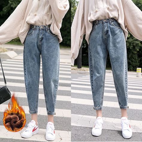 Korean Jeans, Casual Punk, Harem Jeans, Woman Jeans, Retro Jeans, Harem Pants Women, Vintage Denim Jeans, Ankle Length Jeans, Pants Loose