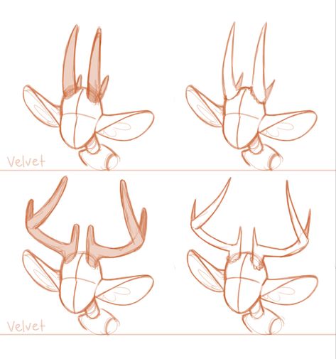 Antler Horns Drawing, Elf Anatomy Design Reference, Deer Ears Reference, Dear Ears Drawing, Horn Shapes Drawing, Deer Mask Drawing, Deer Oc Art Human, Antler Drawing Reference, Deer Reference Drawing