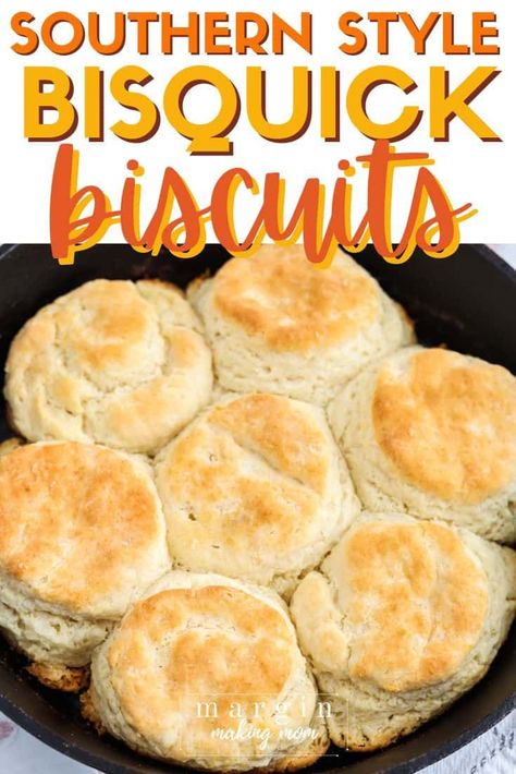 If you love soft and fluffy biscuits, you have to try this recipe! Made with Bisquick baking mix, these southern style biscuits are baked in a cast iron skillet for a buttery, tender treat you'll love. How To Make Biscuits With Bisquick, Biscuit Easy Recipe, Homemade Bisquick Biscuits, Biscuit For One Recipe, Fluffy Bisquick Biscuits, Biscuits In A Cast Iron Skillet, The Best Homemade Biscuits, Best Easy Biscuit Recipe, Bisquick Rolled Biscuits